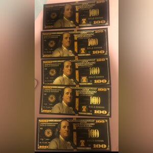 Black & gold foil set of 5 prop 100 bill place holders for cash stuffing binder